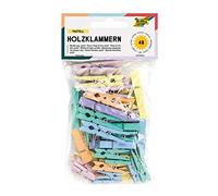 Folia Pinces à linge en bois 2289 – Lot de 48 pastel, 3 tailles, 6 couleurs