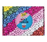 folia 22992 - Perles en bois JUMBO BASIC, 1kg de perles de bricolage en bois en 7 couleurs, env. 2000 boules en bois avec Ø 1-1,8 cm