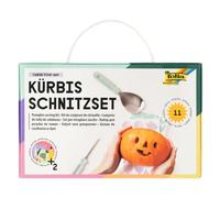 folia 23008 - Set de Sculpture de Citrouille Carve Your Way en métal, avec 4 Outils pour sculpter, Set pour Enfants et Adultes, pochoirs et Autocollants Inclus