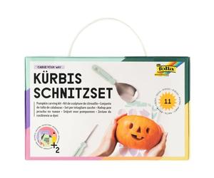 folia 23008 - Set de Sculpture de Citrouille Carve Your Way en métal, avec 4 Outils pour sculpter, Set pour Enfants et Adultes, pochoirs et Autocollants Inclus