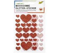 folia 23771 - Mousse autocollante pailletée HEARTS LOVE, 50 pièces en rose et rouge, autocollants en 4 tailles pour décorer et orner