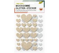 folia 23772 - Moosgummi Glitter Sticker HEARTS CLASSIC, 50 pièces en or et argent, autocollants en 4 tailles pour décorer et orner