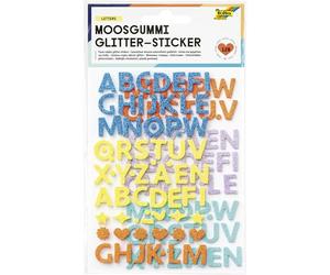 folia 23776 - Moosgummi Glitter Sticker LETTERS, 128 pièces en 5 couleurs différentes, lettres autocollantes pour décorer et orner