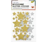 folia 23777-Mousse pailletée Stars Classic, pièces en Or et Argent, Autocollants en 4 Tailles pour décorer et orner, Gold/Silver, 50 Stück
