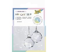 folia 23839-Sun Catcher CRYSTAL DUO, 2 attrape-soleil en verre avec 8 m de fil métallique doré, cristaux Ø 3 cm à suspendre, 23839, Transparent/Gold