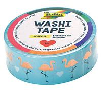 folia 26102 Washi Tape, Hot Foil Or Rose Flamingos, Env. 5 m x 15 mm