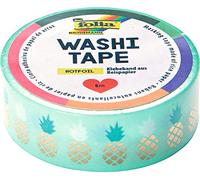 folia 26110 Washi Tape, Hot Foil Or Ananas, env. 5 m x 15 mm, Turquoise