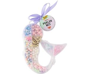 folia 32022 - Mix de Perles Mermaid, 240 pièces de différentes Formes et Couleurs, 2 m d'élastique à Enfiler et boîte de Rangement