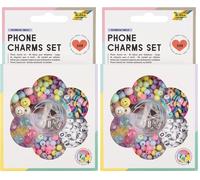 Folia 32029 - Ensemble de breloques pour téléphone Rainbow Smile, lot de perles avec étui, 349 pièces avec mini perles à disque, Smile, Charms et bien plus encore. (Lot de 2)