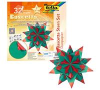 folia 325/2020 Kit de bricolage Bascetta Star Duo rouge/vert 32 feuilles 20 x 20 cm Taille finie de l'étoile en papier env. 30 cm Avec instructions détaillées (français non garanti) Idéal pour une