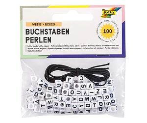 folia 33903 - Lot de 100 Perles carrées Blanches avec Lettres - Environ 6 x 6 mm - avec Trou pour Enfiler - Idéales pour Colliers, Bracelets et Autres Bijoux