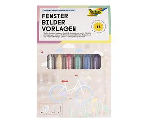 folia 39239 - Premium modèles de vitraux Bloom & Grow avec 8 Designs pré-imprimés sur Le thème des Fleurs, de Pâques et du Printemps, 7 Crayons de Craie Inclus