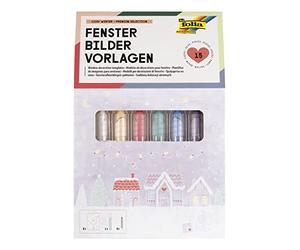 folia 39249 - Kit Premium de décors de fenêtre Cosy Winter avec 8 modèles Design préimprimés sur Le thème de l'hiver, de Noël et de l'automne, 7 marqueurs à Craie Inclus