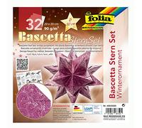folia 400/2020 - Kit de bricolage Bascetta Star Décoration d'hiver violet/argent, 32 feuilles, 20 x 20 cm, taille finie de l'étoile en papier env. 30 cm, avec instructions détaillées (français non