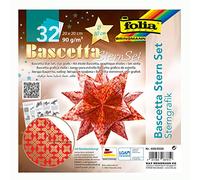 folia 409/2020 - Kit de bricolage Bascetta Star Graphic Rouge/or, 32 feuilles, 20 x 20 cm, taille finie de l'étoile en papier env. 30 cm, avec instructions détaillées (français non garanti) - Idéal