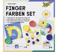 folia 48210 - Kit de Peinture au Doigt Happy Safari, kit créatif avec 5 x 30 ML de Peinture au Doigt Lumineuse, 10 modèles à colorier avec des Motifs d'animaux et 2 modèles de mélange