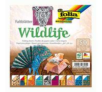 folia 495/1515 - Feuilles Pliantes Wildlife, 15 x 15 cm, 80 g/m², 50 Feuilles Assorties en 10 Motifs - Idéal pour de Magnifiques Figurines et Formes Pliantes