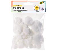 folia 50030 - Lot de 30 Pompons Blancs Assortis en 5 Tailles différentes d'environ 10 mm à 50 mm, idéal pour Les travaux manuels Polyvalents