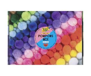folia 50209 - Pompons Mix JUMBO BUNT, 200g de pompons en 15 couleurs, env. 900 boules en peluche de Ø 1-4 cm, pour bricoler, décorer et orner