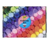 folia 50209 - Pompons Mix JUMBO BUNT, 200g de pompons en 15 couleurs, env. 900 boules en peluche de Ø 1-4 cm, pour bricoler, décorer et orner