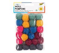 folia 50241 - Lot de 24 pompons en laine pour fête, assortis en 6 couleurs, environ 3 cm de diamètre, idéal pour les travaux manuels colorés