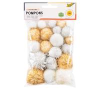 folia 50313 Lot de 30 pompons « Glitter X-Mas » assortis dans différentes tailles et couleurs, idéal pour les travaux manuels colorés