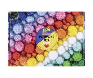 folia 50339 - Pompons Mix JUMBO GLITTER, 300g de pompons en 12 couleurs, env. 730 boules en peluche de Ø 1,5-4cm, pour bricoler, décorer et orner