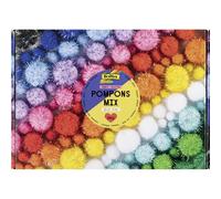 folia 50339 - Pompons Mix JUMBO GLITTER, 300g de pompons en 12 couleurs, env. 730 boules en peluche de Ø 1,5-4cm, pour bricoler, décorer et orner