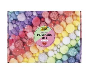 folia 50349 - Pompons Mix JUMBO PASTELL, 300g de pompons en 10 couleurs, env. 900 boules en peluche de Ø 1,5-4cm, pour bricoler, décorer et orner