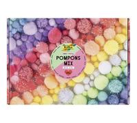 folia 50349 - Pompons Mix JUMBO PASTELL, 300g de pompons en 10 couleurs, env. 900 boules en peluche de Ø 1,5-4cm, pour bricoler, décorer et orner