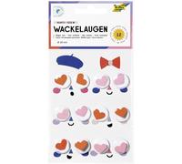 folia 750120 - Yeux branlants HEARTS SIZE M, 12 yeux de biche en forme de coeur en orange et rose, Ø 2 cm, en plastique, autocollants, pour décorer et orner