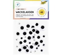 folia 7529-Yeux branlants Mix Size S, 40 Yeux Classiques en Plastique de 4 Tailles, Autocollants, pour décorer, Black/White, Ø 5, 7, 10 und 12 mm