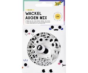 folia 7549 - Mélange d'yeux branlants BIG BOX, 200 yeux classiques en 6 tailles, y compris Ø 14 mm avec cils, autocollants, pour décorer et orner, Black/White