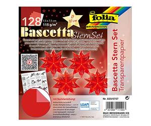 folia 820/0707 - Kit de bricolage Bascetta étoile rouge transparent 7,5 x 7,5 cm, 128 feuilles, taille finie de l'étoile en papier environ 10 cm, avec instructions détaillées (français non garanti