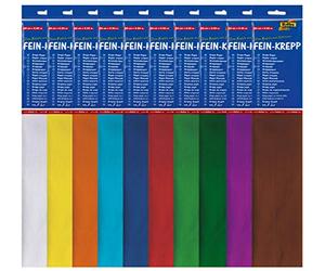 folia 82209 - Papier crépon, 10 couches de différentes couleurs, chaque couche environ 50 x 250 cm, 32 g/m², papier très élastique et fin, avec une surface inégale et rugueuse