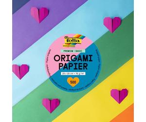Folia 89865 - Premium Feuilles à Plier 70g/m², Basic, 15 x 15 cm, 500 Feuilles en 10 Couleurs différentes, pour bricoler, décorer et orner