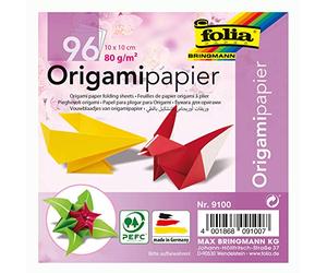 Folia 9100 Lot de 96 Feuilles à Plier Origami 10 x 10 cm, 80 g/m², Assorties en 12 Couleurs différentes - Idéal pour Le Pliage du Papier et pour d'autres travaux créatifs