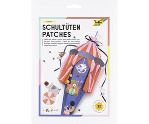 folia 92213 - Patches pour cornets d'école CIRCUS, kit de décoration de 32 pièces comprenant des autocollants en forme de boules alvéolées et des patchs décoratifs, avec notice et pastilles adhésives