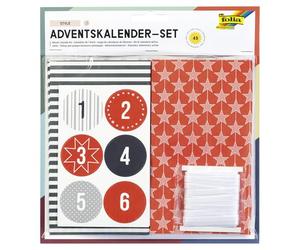 folia 9395 - Calendrier de l'Avent style avec 24 sachets en papier de qualité alimentaire de 10 x 17,5 x 5,5 cm, ruban de satin de 7 m et autocollants numérotés