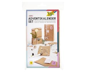 folia 9402 Calendrier de l'Avent avec 24 sachets en Papier de qualité Alimentaire Couleur Naturelle, Cordon et Autocollants numérotés