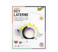 folia 94304 - Lanterne DIY SUPER DINOS, env. 19 x 40 x 6 cm - Kit de bricolage lanterne personnalisable en dino ou bébé dino, avec lumière LED, 2 piles et patch adhésif