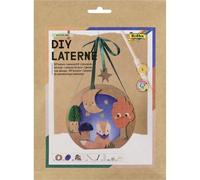 folia 94402 - DIY Lanterne WOODLAND, env. 19 x 17,5 x 6 cm - Kit de bricolage lanterne personnalisable en ours ou renard dans la forêt la nuit, avec lumière LED, 2 piles et patch adhésif