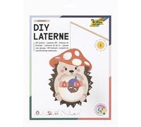 folia 95304 - Lanterne DIY HEDGEHOG, env. 24,5 x 22,5 x 6 cm - Kit de bricolage lanterne personnalisable en hérisson avec chapeau champignon, avec lumière LED, 2 piles et pastilles adhésives