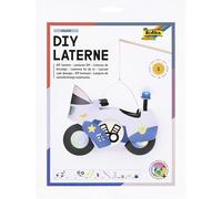 folia 95305-DIY, env. 18 x 25 x 5 cm-Kit de Bricolage Lanterne Personnalisable en Moto de Police, avec lumière LED, Clignotant Bleu, 4 Piles et 2 pastilles adhésives, Paper, Multicolour, Set