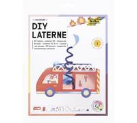 folia 95306 - Lanterne DIY FIRE ENGINE, env. 10,5 x 27 x 10,5 cm - Kit de lanterne personnalisable en camion de pompier, avec lumière LED, lumière bleue clignotante, 4 piles et 2 pastilles adhésives
