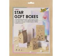 folia 972-Star Gift Boxes KRAFT, 6 boîtes cadeaux avec des découpes en forme d'étoile en 3 tailles, y compris 5 m de fil métallisé en or rose et instructions, 972, Brown