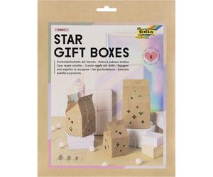 folia 972 - Star Gift Boxes KRAFT, 6 boîtes cadeaux avec des découpes en forme d'étoile en 3 tailles, y compris 5 m de fil métallisé en or rose et instructions