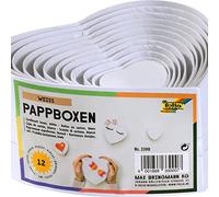 Folia Boîtes cadeaux en carton – Assortiment 12 coeurs, tailles assorties – Blanc