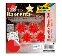 folia Bascetta 820/0707 Kit de bricolage en forme d'étoile en papier Rouge transparent 7,5 x 7,5 cm 32 feuilles Taille finie de l'étoile en papier env. 10 cm Avec instructions détaillées (français non garanti) Idéal pour une décoration intemporelle