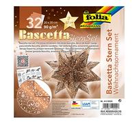 Folia Bascetta Noël en Forme cuivrée/Blanc 32 Feuilles 20 x 20 cm Dimensions de l'étoile en Papier : Environ 30 cm, avec Instructions détaillées - Idéal pour Une décoration intemporelle